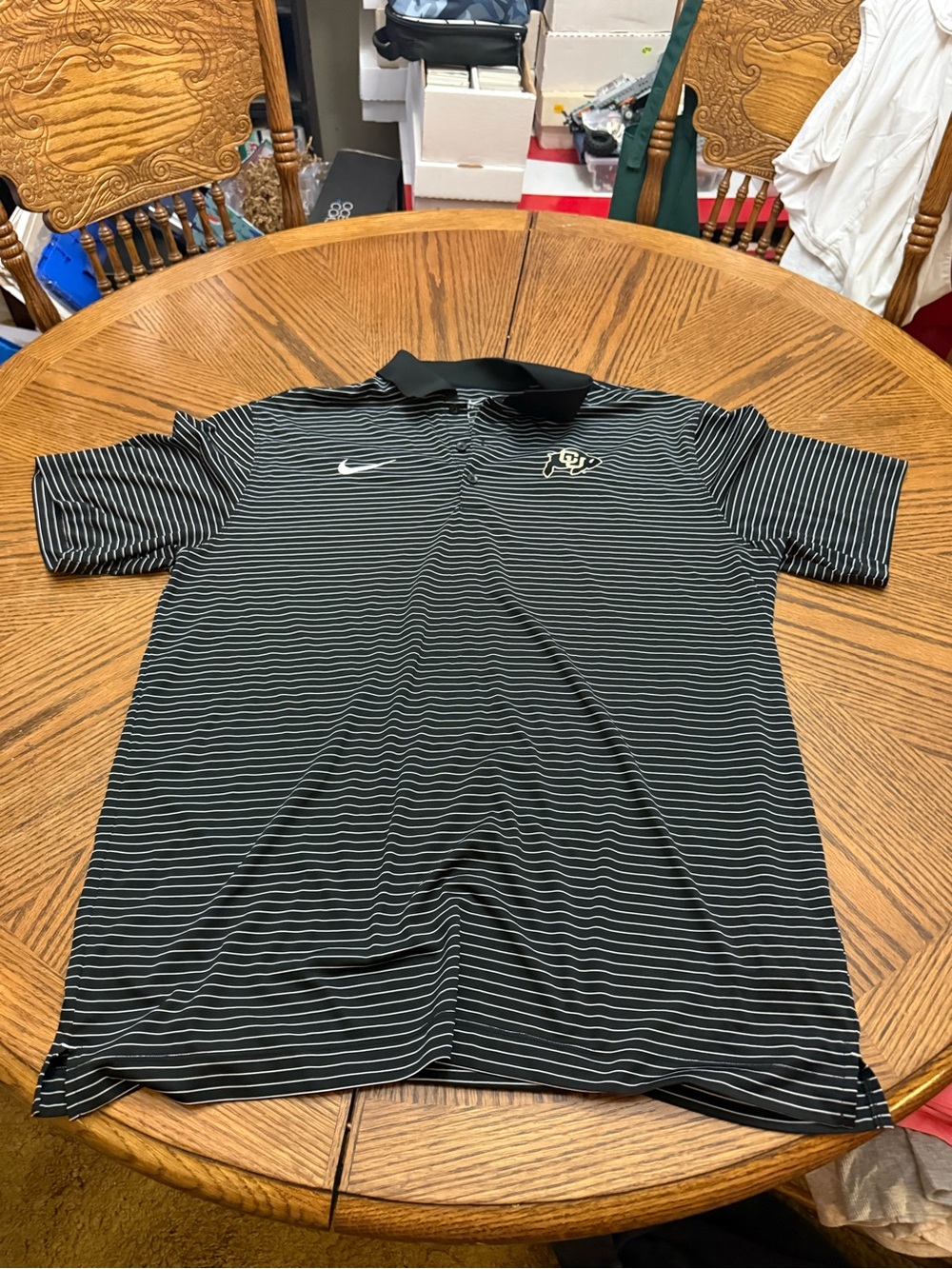 Nike Colorado BuffaloeMen's Black Striped Polo Shirt - CU Buffaloes Logo